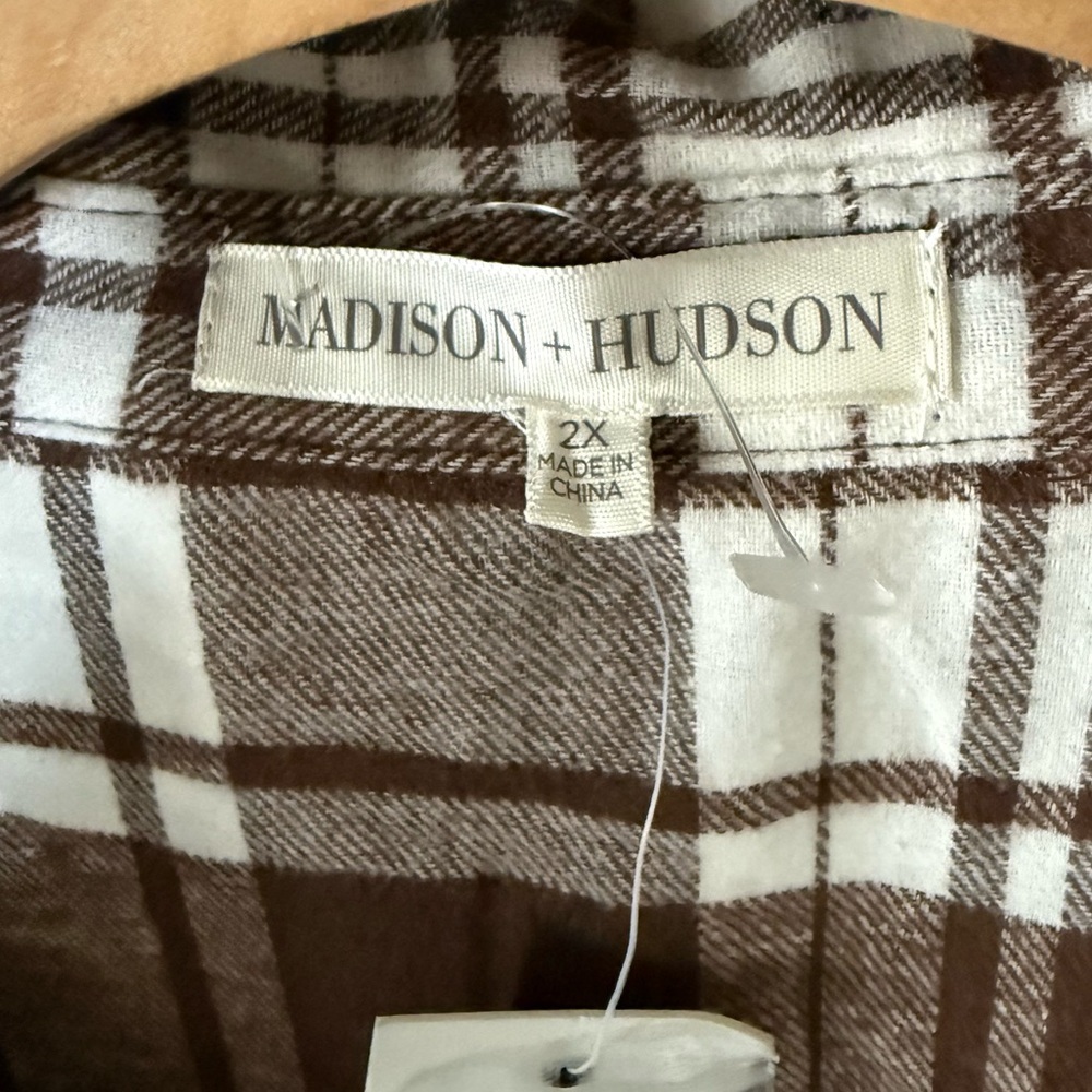 Madison+Husdon|Brown & White Plaid Button-Up Shirt Dress,Casual relaxed fit•NWT - Picture 7 of 11